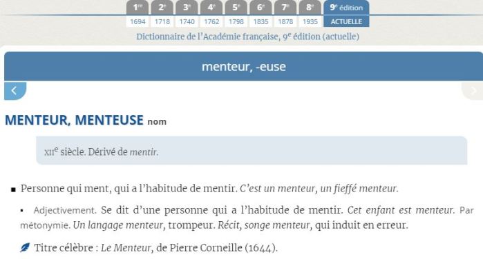 Menteur - édition actuelle