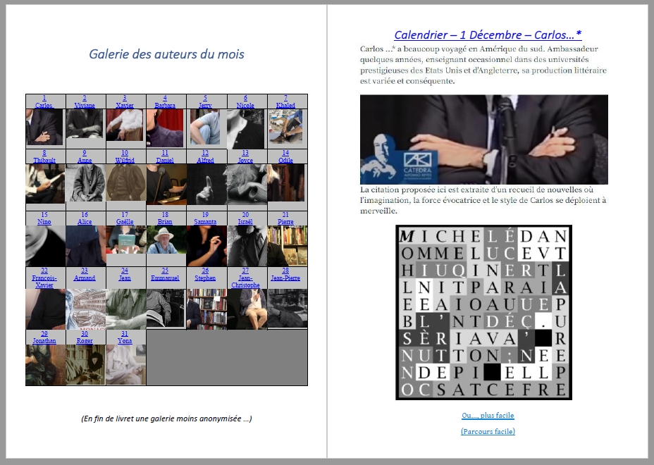 Calendrier littéraire en mots liés - 3-4